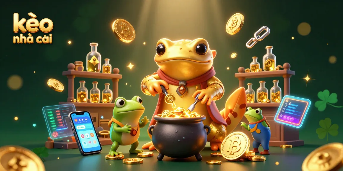 Engage with kèo nhà cái dynamics in a vibrant 3D casino illustration showcasing alchemical gold-making magic.