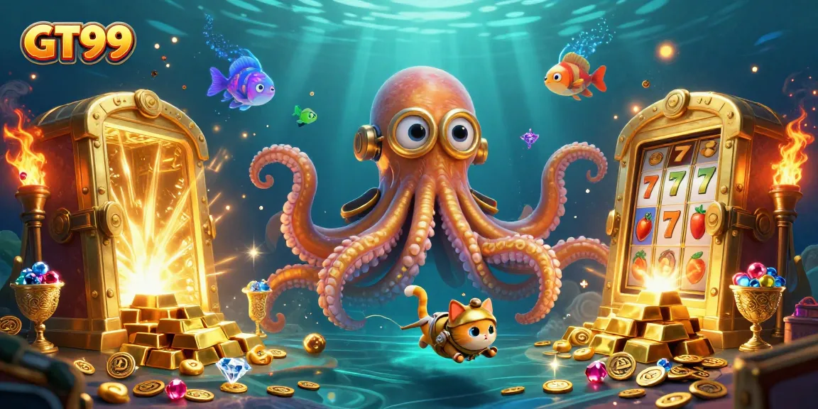 Spin the reels with GT99's thrilling kraken-themed slot adventure featuring treasures and excitement.
