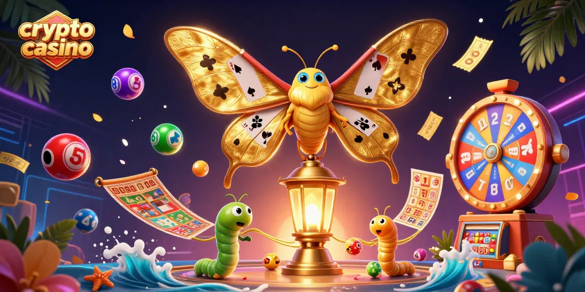 Jouez sur le crypto casino avec une illustration d'un papillon animé au design vibrant et des éléments de jeu captivants.