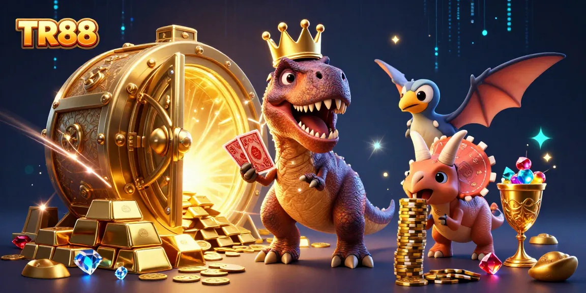 Experience winning moments at TR88 with a 3D illustration of friendly dinosaurs and exciting casino elements.