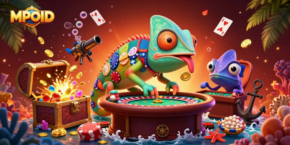 Engage in MPOID's vibrant gaming world filled with chameleonic characters and treasure.