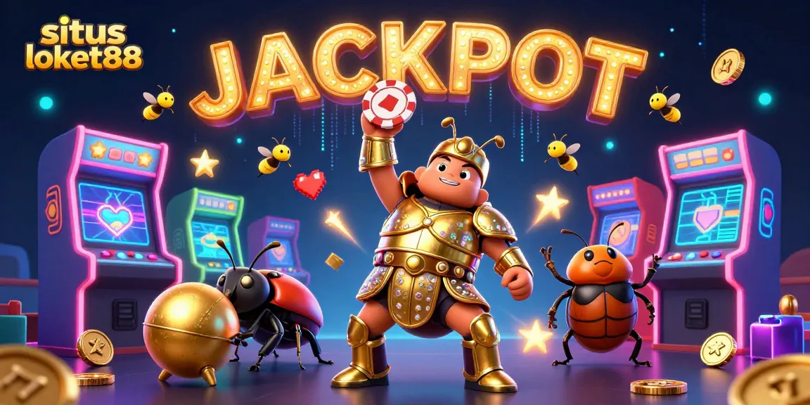 Experience gaming excitement at situs loket88 with a vibrant 3D beetle-themed casino scene.