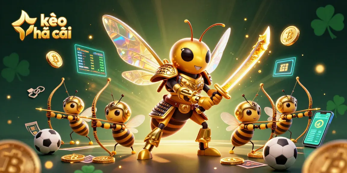 Engage with the kèo nhà cái sports betting scene, featuring a golden hornet and dynamic crypto elements.
