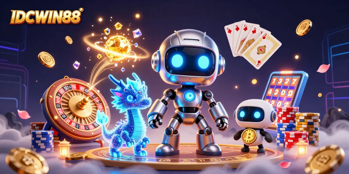 Engage with IDCWIN88's thrilling experience, featuring dynamic casino elements and vibrant digital aesthetics.