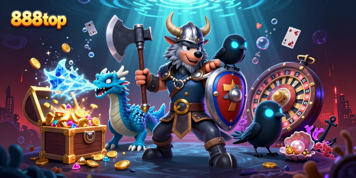 Experience thrilling gameplay at 888top with a Viking wolf, fierce dragon, and gaming treasures burst.