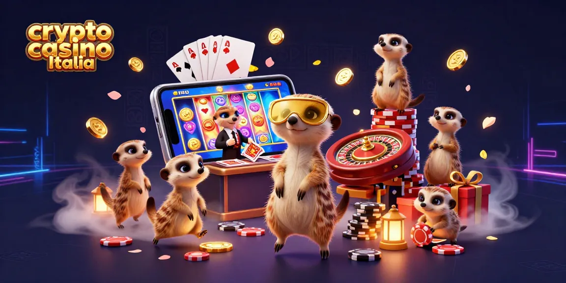Gioca in un crypto casino Italia con suricati che gestiscono giochi e vincite in un'ambientazione divertente.