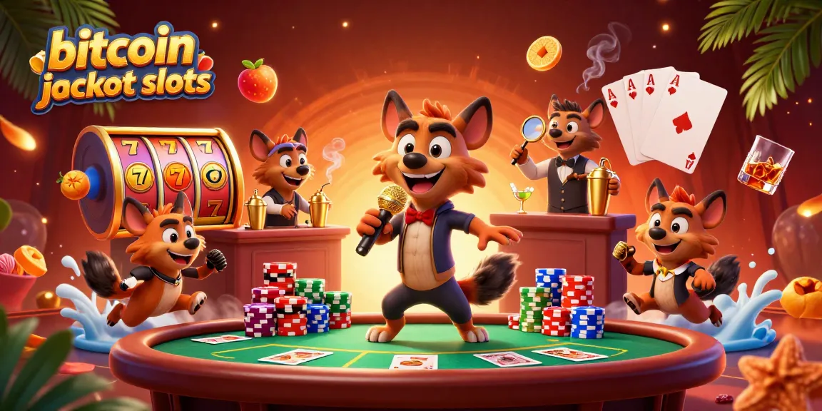 Experience the thrill of bitcoin jackpot slots with cartoon hyenas in a vibrant casino scene.