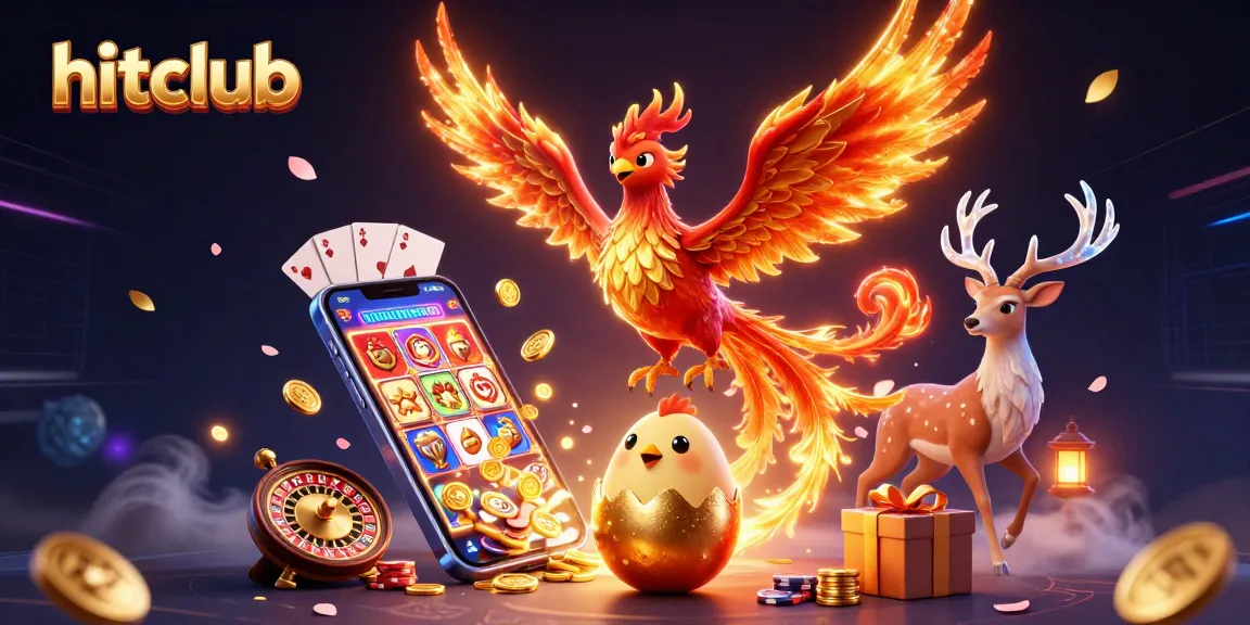 Engage with hitclub’s thrilling games featuring a fire phoenix and colorful slot elements.