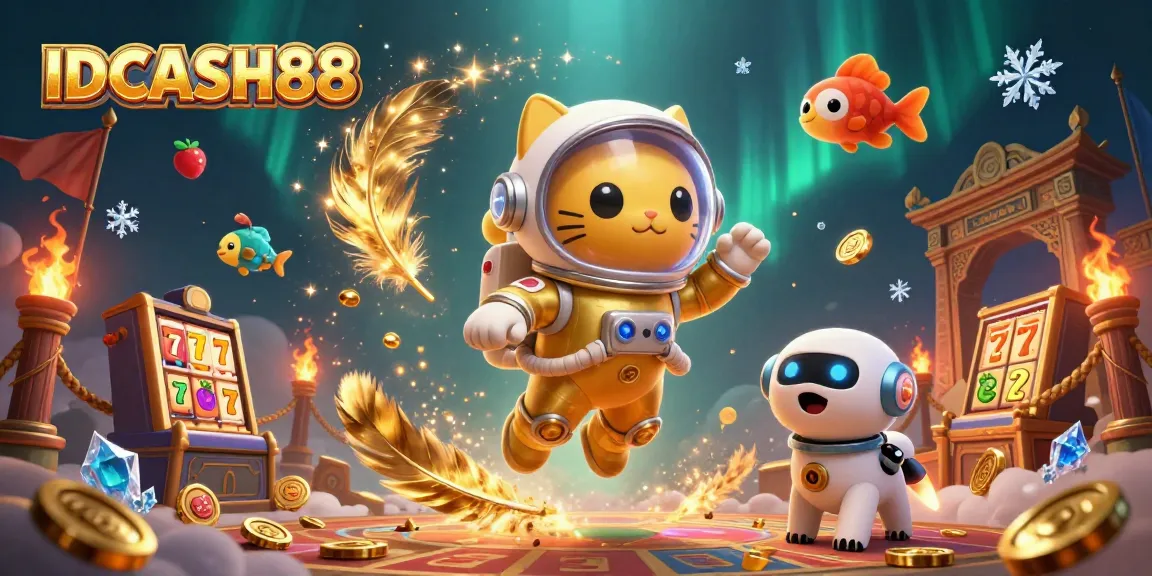 Engage in thrilling gameplay at IDCASH88 with vibrant 3D illustration featuring casino elements.