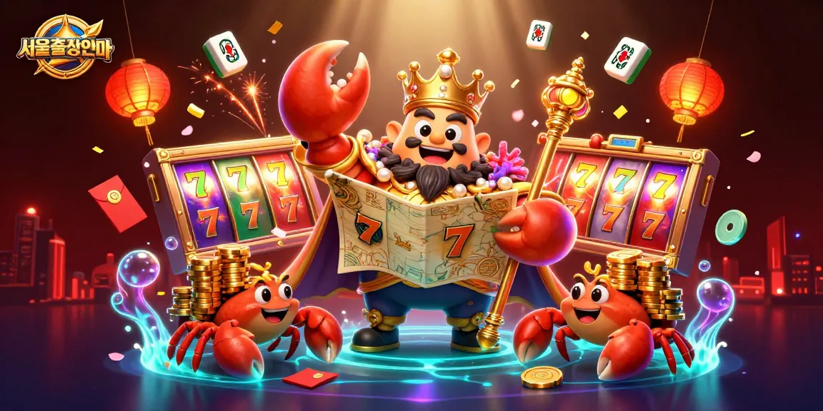 Experience 서울출장안마 with a vibrant crab emperor surrounded by dynamic gaming elements.