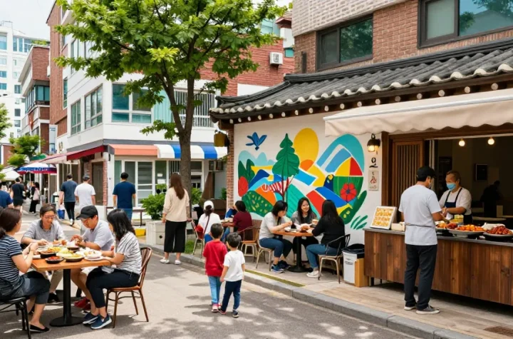 Sangbong-dong 한국관 vibrant community hub with locals enjoying culture and food