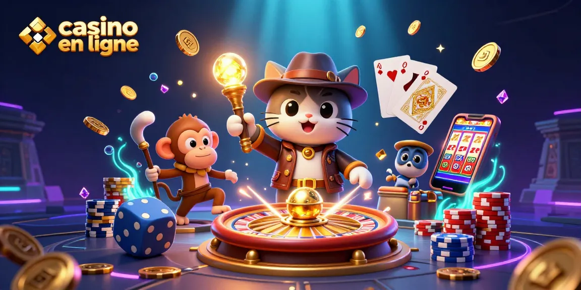 Découvrez des jeux de casino en ligne avec une illustration de chat explorateur et un singe dans un temple.