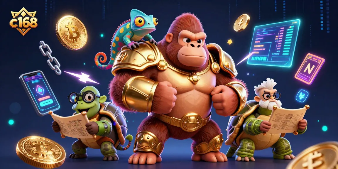 Spin slots with c168, featuring a powerful gorilla king and colorful gambling elements.