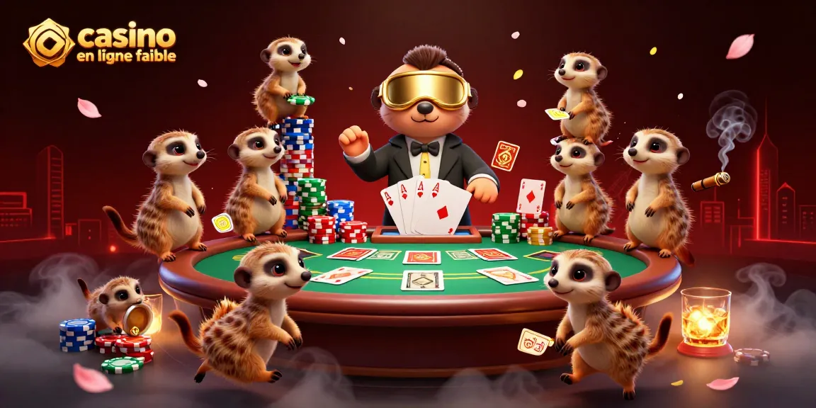 Découvrez un casino en ligne fiable avec des meerkats en action, entourés de jetons colorés.