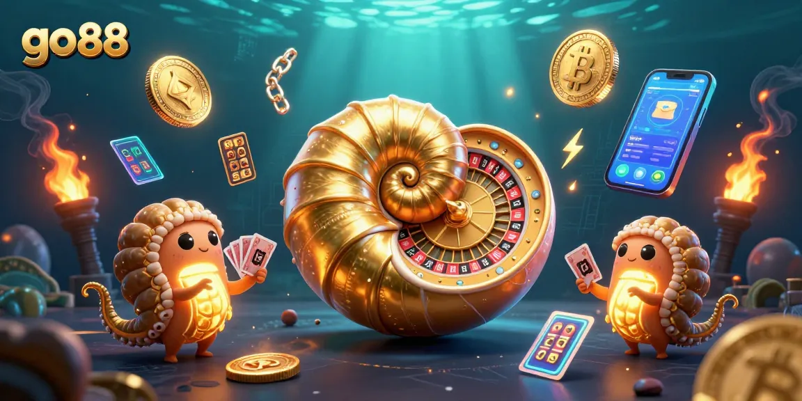 Engage in thrilling casino action with go 88 featuring a vibrant scene of a giant nautilus as a roulette wheel.