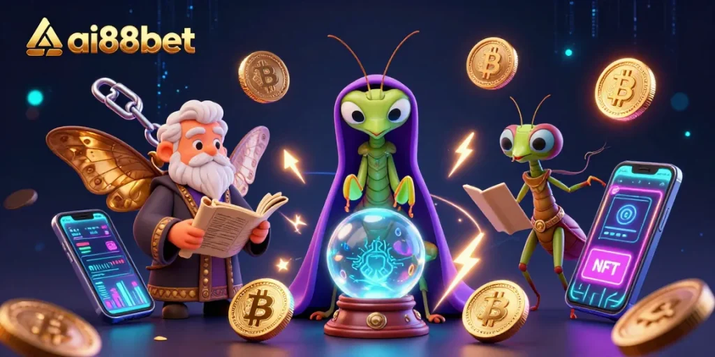 Win big at ai88bet with vibrant 3D casino action featuring animated characters and glowing crypto elements.