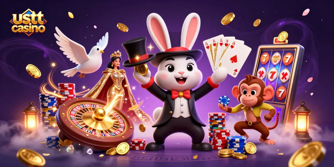 Giocando nel casino usdt, un coniglio magico trae monete dorate mentre una colomba assiste.