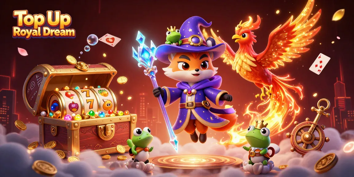 Melakukan Top Up Royal Dream secara cepat dan aman dengan tampilan karakter magis dan elemen kasino.