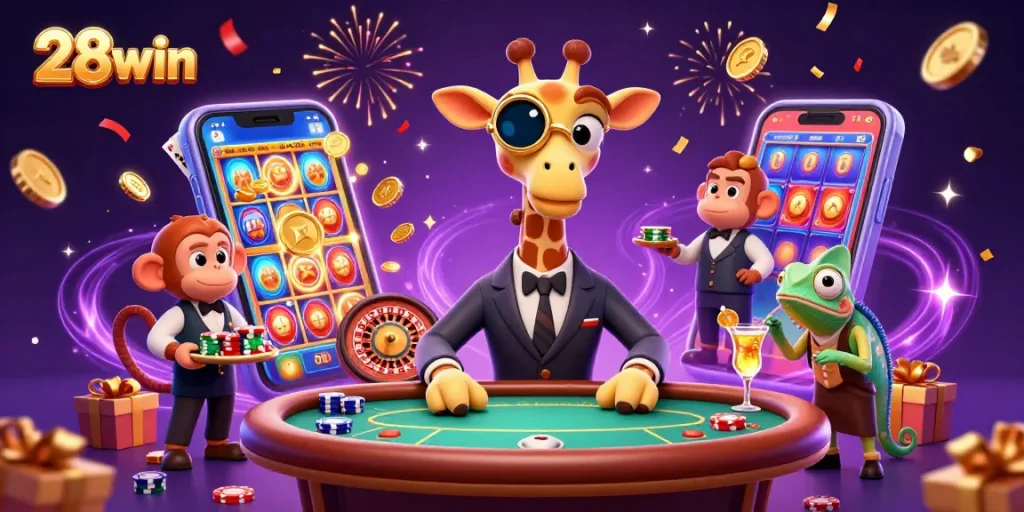 Experience thrilling gaming adventures at 28win with vibrant 3D characters, slot games, and gambling excitement.