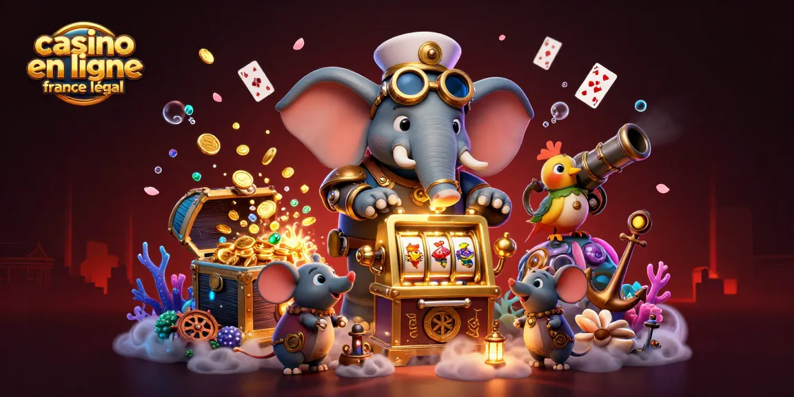 Jouer sur un casino en ligne légal en France avec un éléphant steampunk animateur de machine à sous dorée.