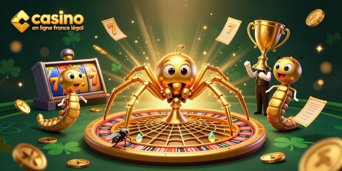 Jouez au casino en ligne France légal avec une araignée dorée et une roulette dans une scène captivante.