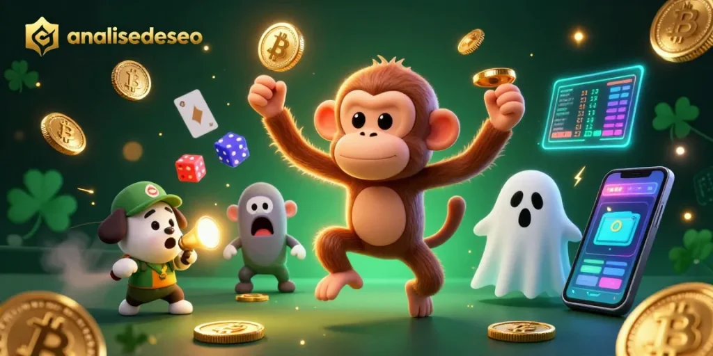 Experience rewarding gaming adventures with analisedeseo's juggler monkey and playful ghost-hunter puppy illustration.