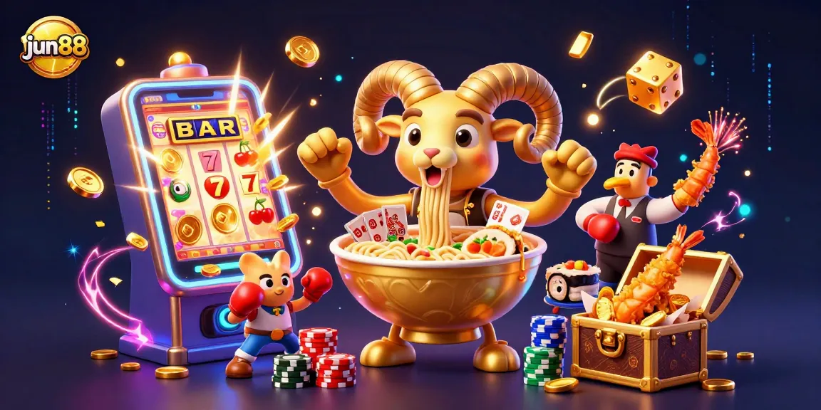 Engage in thrilling gameplay at jun88 with a vivid 3D casino scene featuring an array of jackpot excitement.