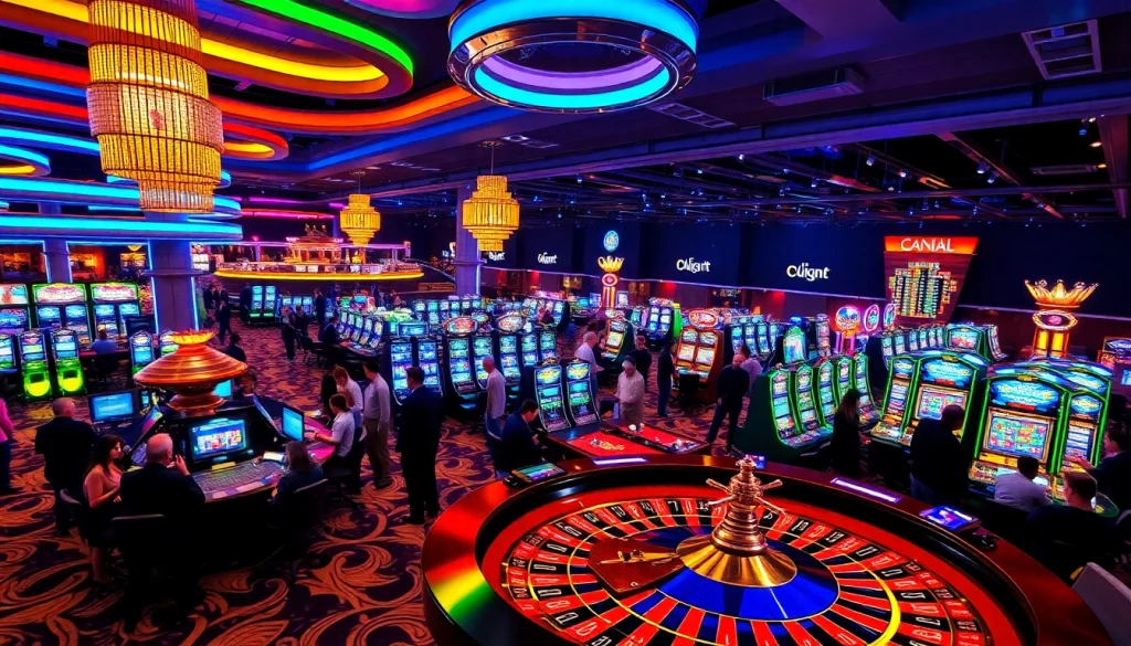 KUY4D pengalaman bermain di kasino dengan suasana penuh energi dan lampu berkilau.