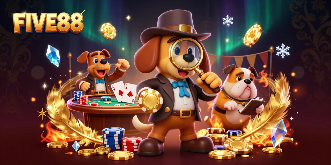 Engage with FIVE88's thrilling poker action featuring the detective and bulldog duo uncovering clues.
