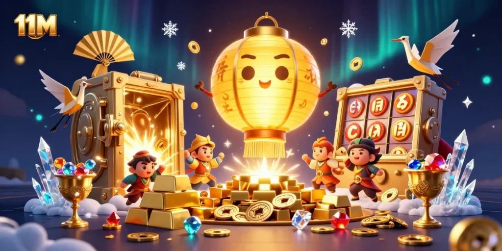 Bettors experience thrilling wins with 11M's vibrant casino spirit and golden treasures celebrating sports betting.