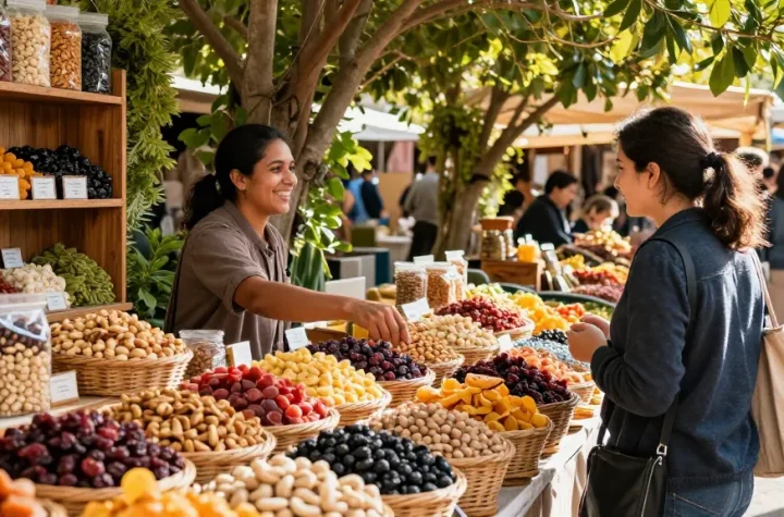 M98 สล็อตเว็บตรงไม่ผ่านเอเย่นต์ offers fresh nuts and dried fruits in a lively marketplace.