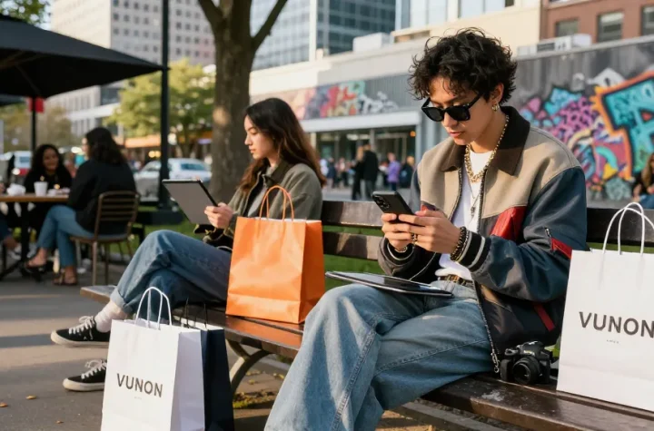 Engaging e-commerce lifestyle scene showing 456bd fashion trends in vibrant urban atmosphere