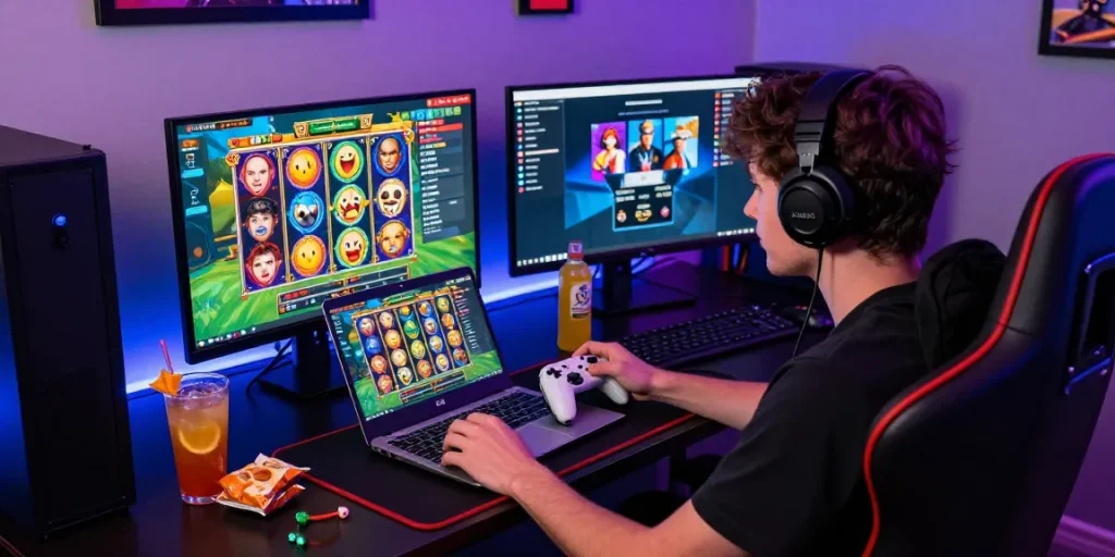 Immersive gaming experience showcasing situs gacor environment with player engaged in online slot game.