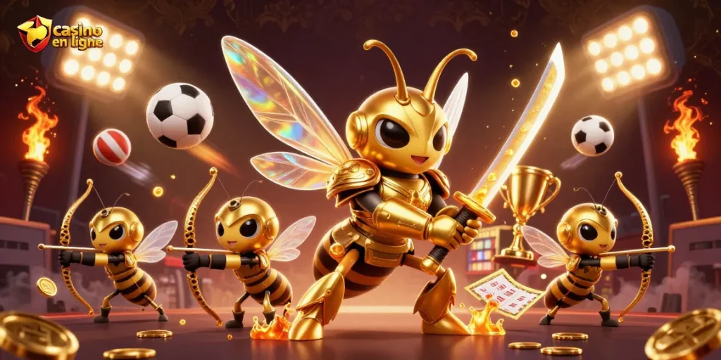 Plongée dans l'univers des jeux de casino en ligne avec un hornet samouraï et des éléments sportifs.