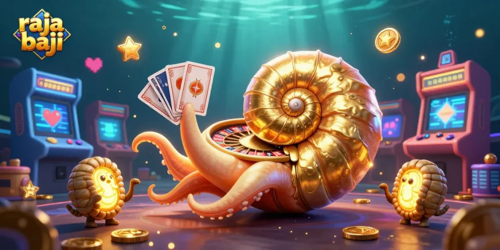 Engage with raja baji in a vibrant 3D casino world featuring an ancient nautilus roulette wheel.