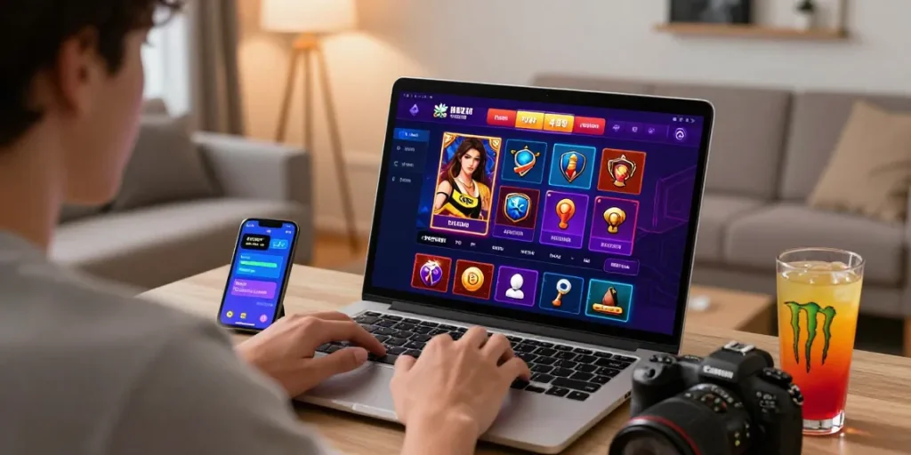 Exciting online gaming experience at home with link alternatif raja328 on screen.