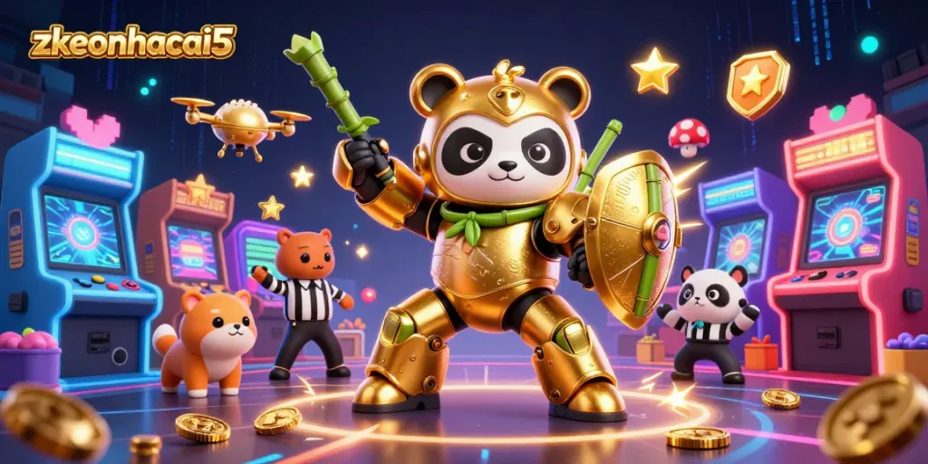 Zkeonhacai5 powers up with a golden panda pilot at a vibrant online casino arena