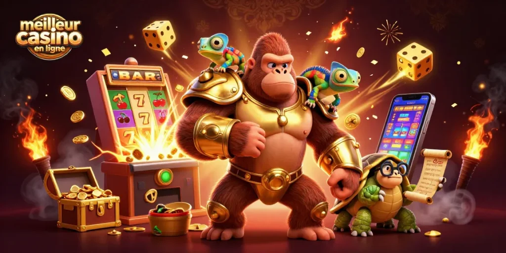 Jouez sur le meilleur casino en ligne avec un gorille puissant et une tortue sage.