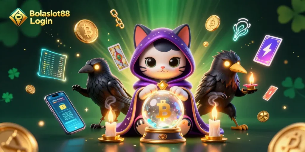 Bolaslot88 Login showcases exciting gameplay with mystical characters and dazzling casino elements.