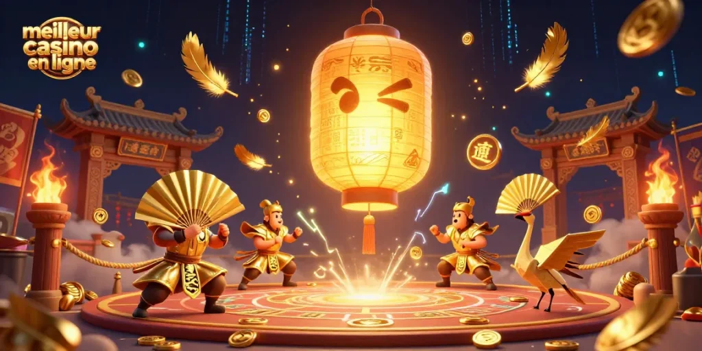 Jouez au meilleur casino en ligne avec des esprits brillants et des guerriers en éventail au-dessus d'un marché nocturne