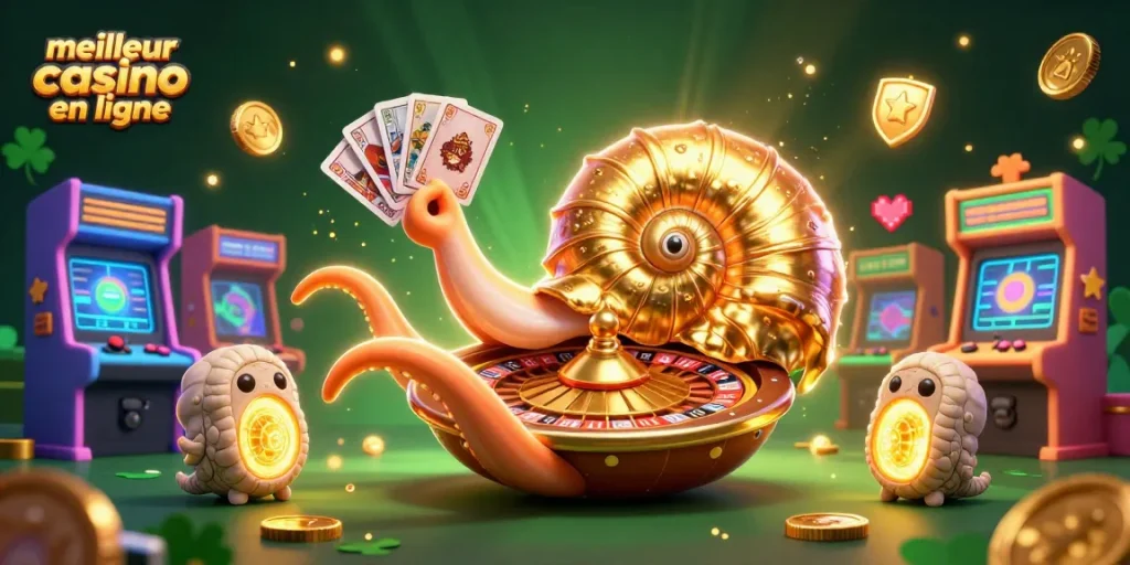Illustration 3D d'un nautilus géant et ses cartes, représentant le meilleur casino en ligne.