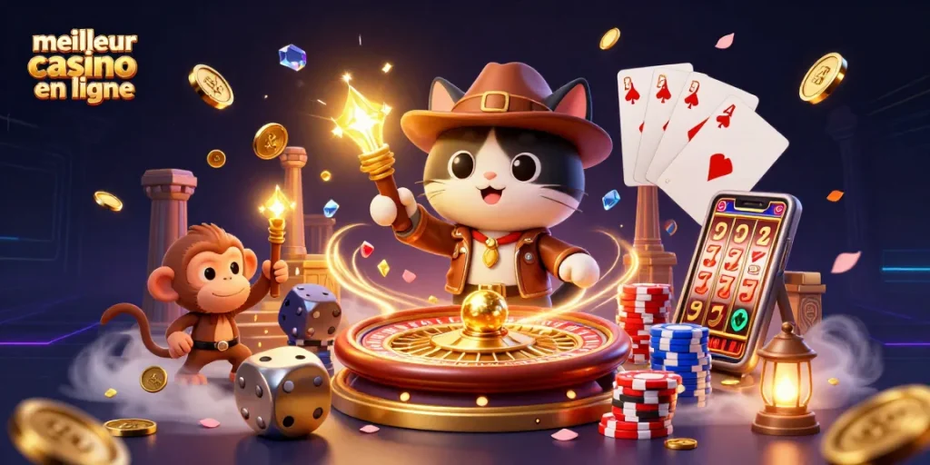 Découvrez l'excitation du meilleur casino en ligne avec une illustration 3D captivante.