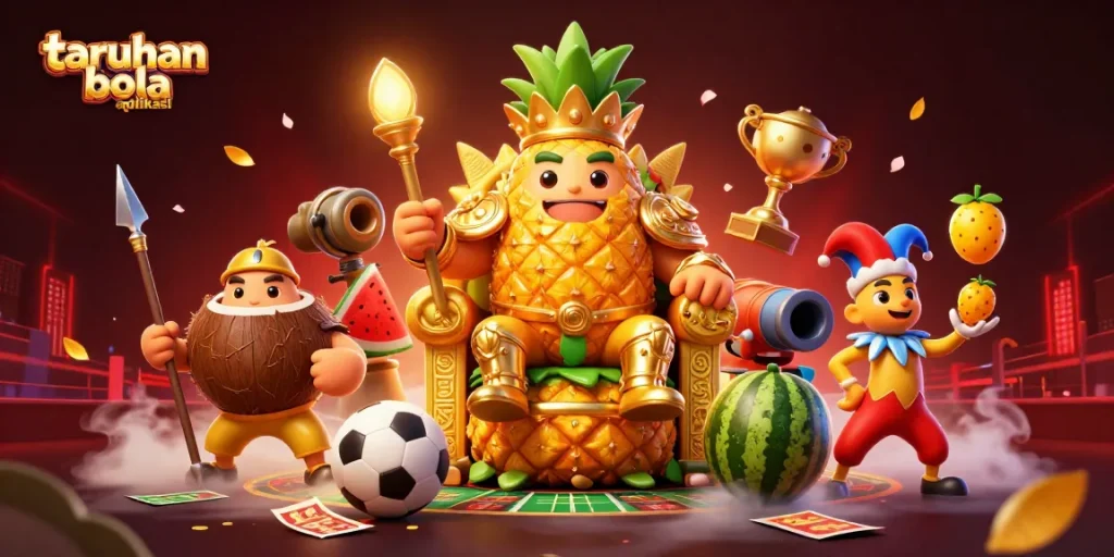 Experience taruhan bola aplikasi with dynamic sports betting action surrounded by vibrant characters.