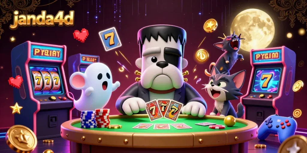 janda4d merasakan sensasi kasino dengan Frankenstein bulldog dan kucing serigala di meja permainan