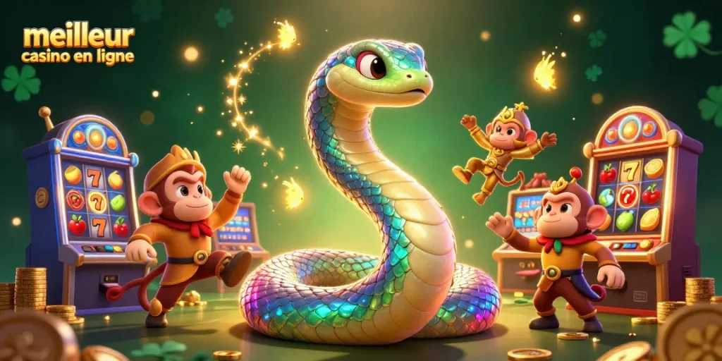 Impliquez-vous dans le meilleur casino en ligne avec l'illustration d'une scène animée de machine à sous.