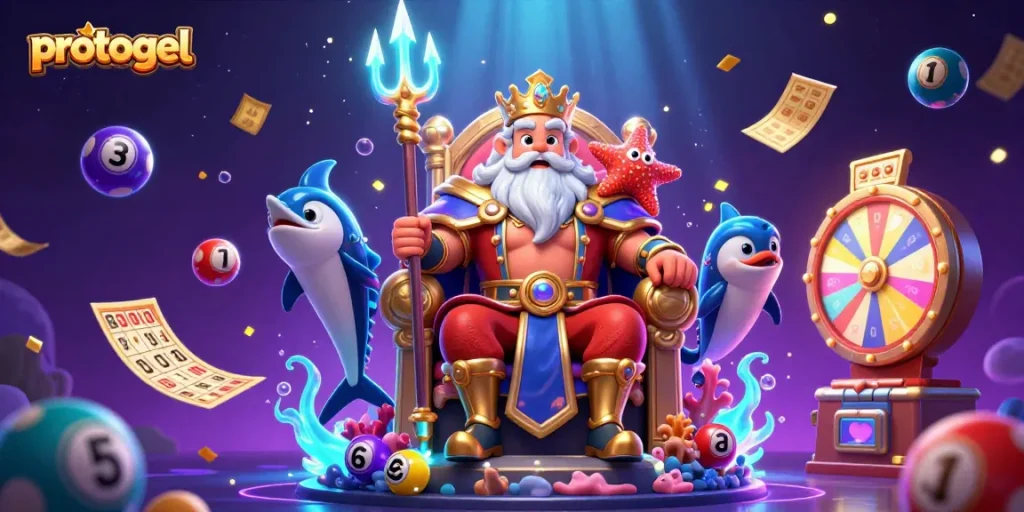 Win with protogel's exciting lottery experience featuring colorful elements and lively characters!