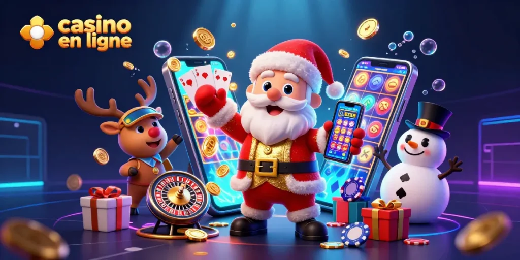 Plongez dans l'univers captivant du casino en ligne avec le Père Noël et ses amis animés.