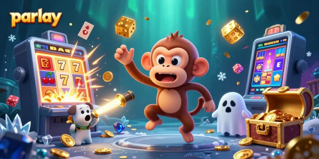 Parlay di kasino dengan hantu lucu dan hadiah keberuntungan yang berkilauan.