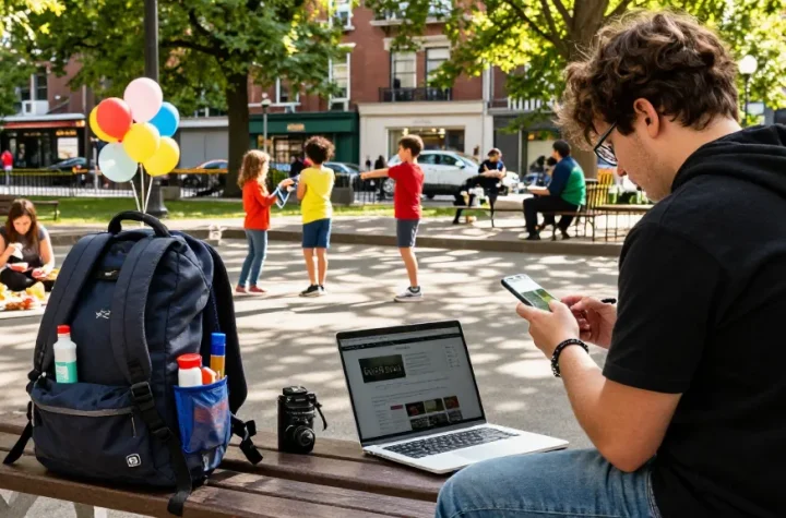Person using the BedPersonal website on a smartphone in a park setting.