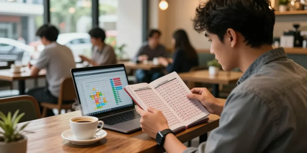 Analisa angka togel nomor rejeki dilakukan di kafe dengan perhatian penuh dan grafis data.